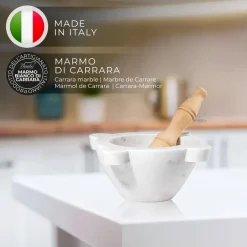 Mortaio in Marmo Bianco di Carrara - Modello Genovese - 18 cm
