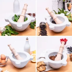 Mortaio in Marmo Bianco di Carrara - Modello Genovese - 18 cm