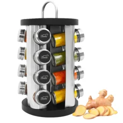 Portaspezie Girevole "Etnico" con 16 Contenitori di Spezie Rare